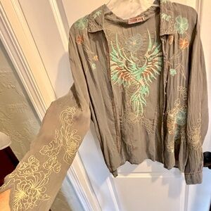 Beautiful Johnny Was Embroidered Grey Blouse